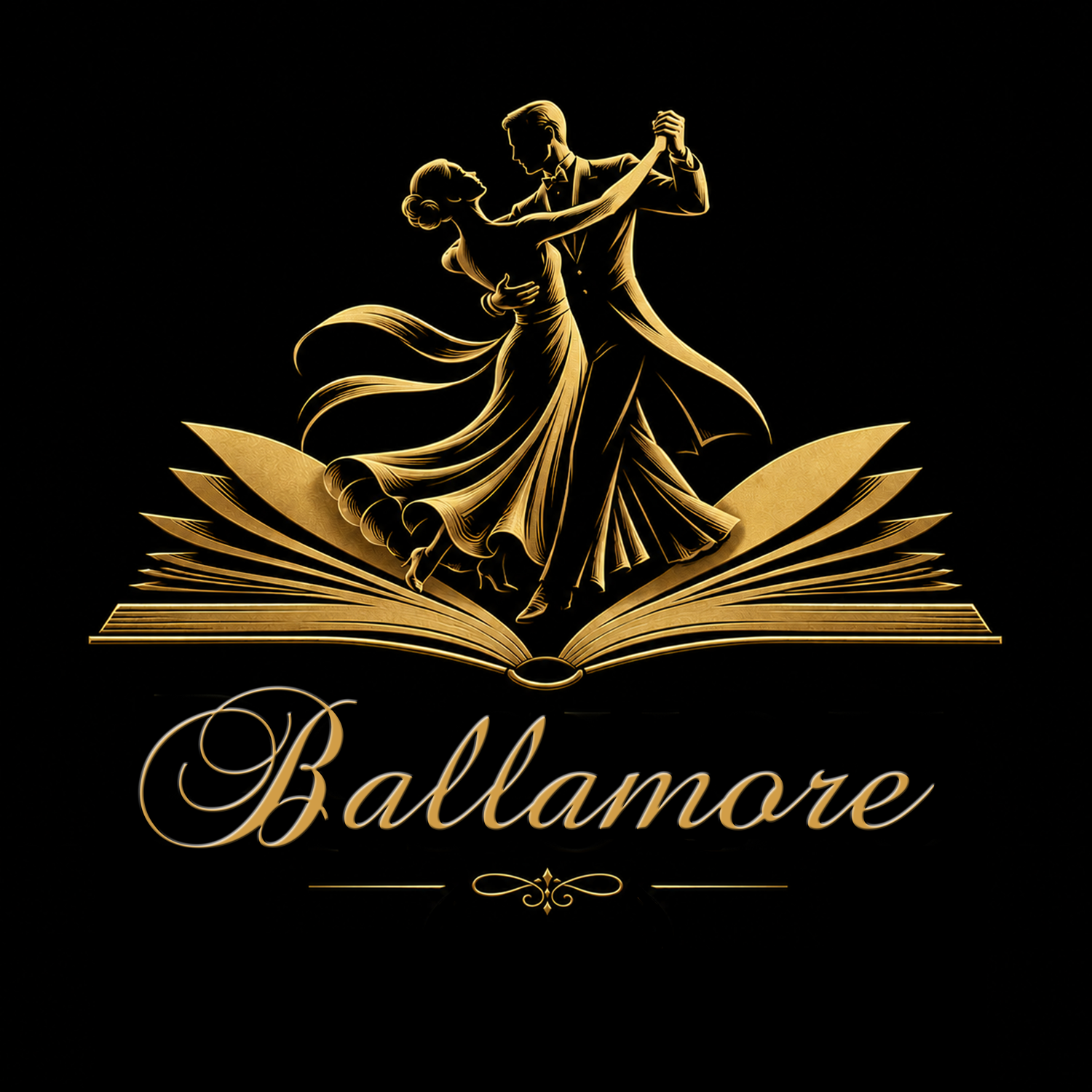 Ballamore — a ballroom couple dancing above the pages of an open book